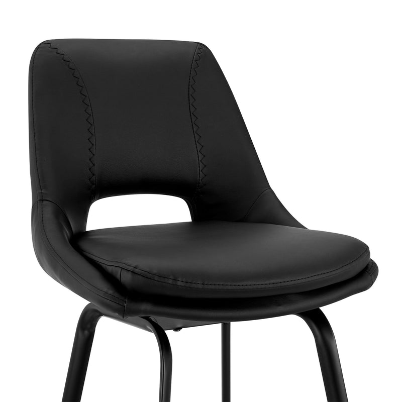 Carise Black Faux Leather and Black Metal Swivel 30" Bar Stool - Furniture City (CA)l