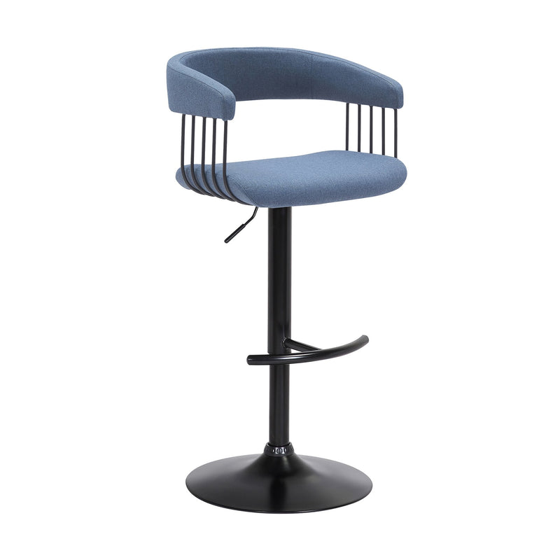 Calista Adjustable Bar Stool in Blue Fabric with Black Metal - Furniture City (CA)l
