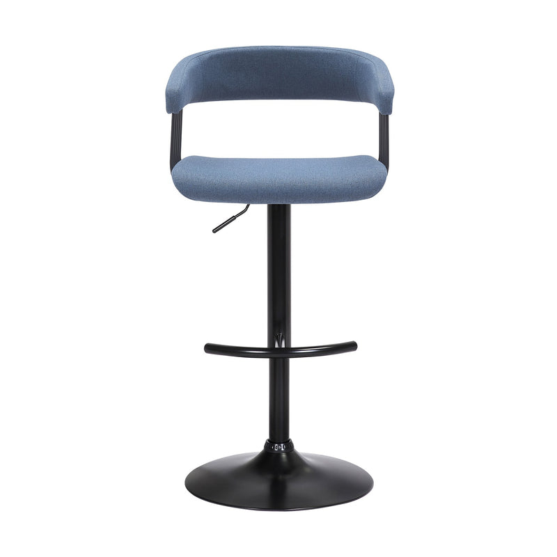 Calista Adjustable Bar Stool in Blue Fabric with Black Metal - Furniture City (CA)l