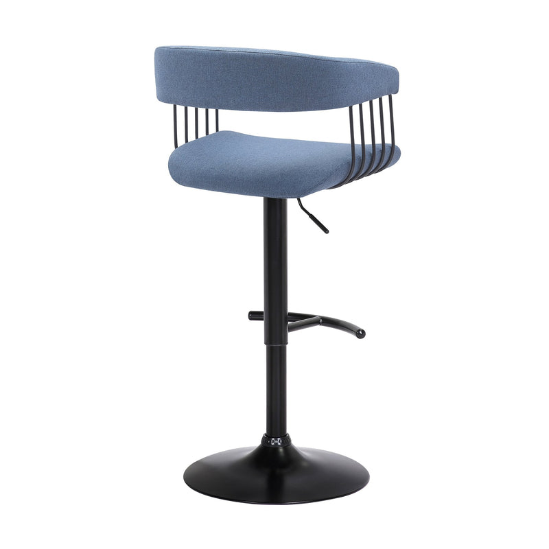 Calista Adjustable Bar Stool in Blue Fabric with Black Metal - Furniture City (CA)l