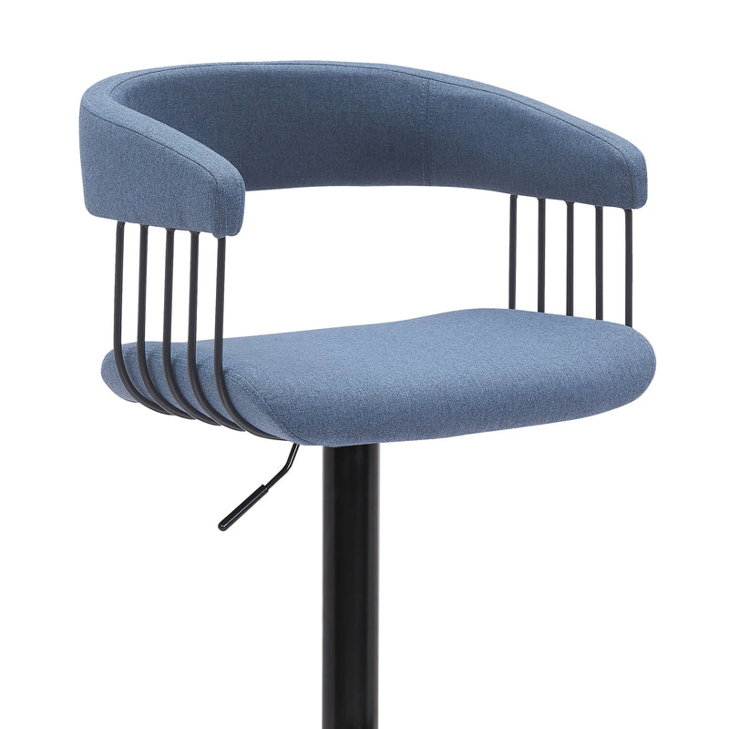 Calista Adjustable Bar Stool in Blue Fabric with Black Metal - Furniture City (CA)l