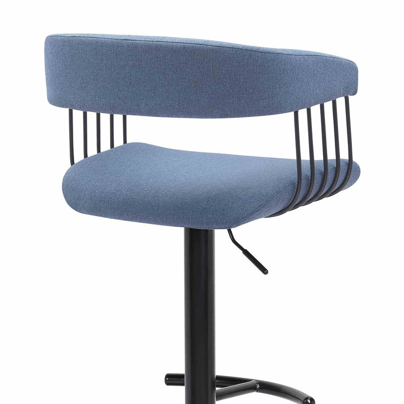 Calista Adjustable Bar Stool in Blue Fabric with Black Metal - Furniture City (CA)l
