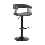 Calista Adjustable Bar Stool in Gray Faux Leather with Black Metal - Furniture City (CA)l
