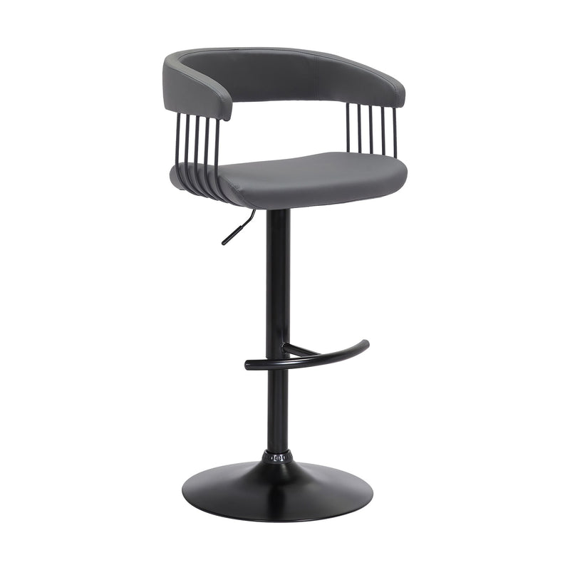 Calista Adjustable Bar Stool in Gray Faux Leather with Black Metal - Furniture City (CA)l