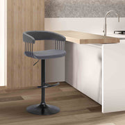 Calista Adjustable Bar Stool in Gray Faux Leather with Black Metal - Furniture City (CA)l