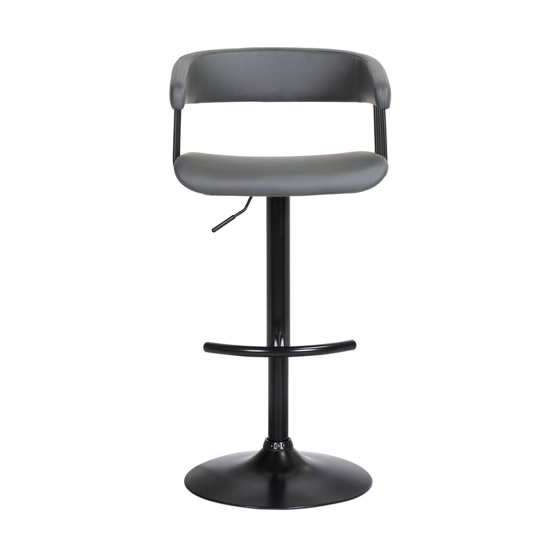 Calista Adjustable Bar Stool in Gray Faux Leather with Black Metal - Furniture City (CA)l