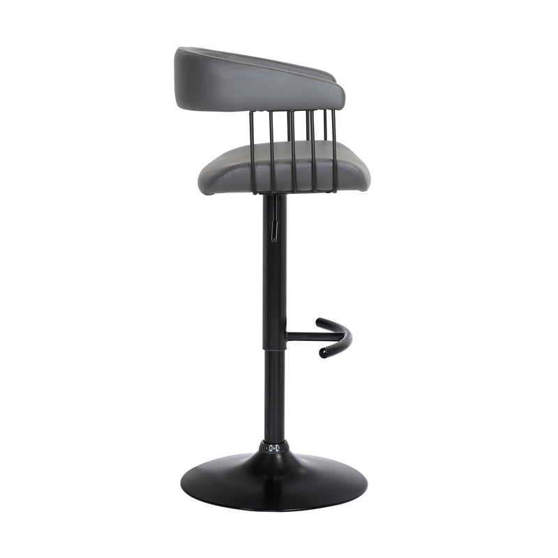 Calista Adjustable Bar Stool in Gray Faux Leather with Black Metal - Furniture City (CA)l