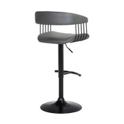 Calista Adjustable Bar Stool in Gray Faux Leather with Black Metal - Furniture City (CA)l