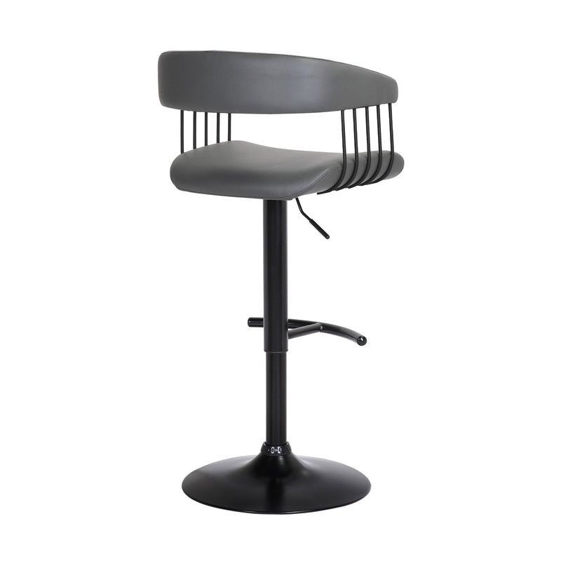 Calista Adjustable Bar Stool in Gray Faux Leather with Black Metal - Furniture City (CA)l