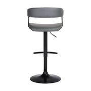 Calista Adjustable Bar Stool in Gray Faux Leather with Black Metal - Furniture City (CA)l