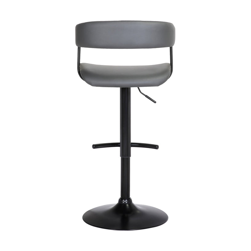 Calista Adjustable Bar Stool in Gray Faux Leather with Black Metal - Furniture City (CA)l