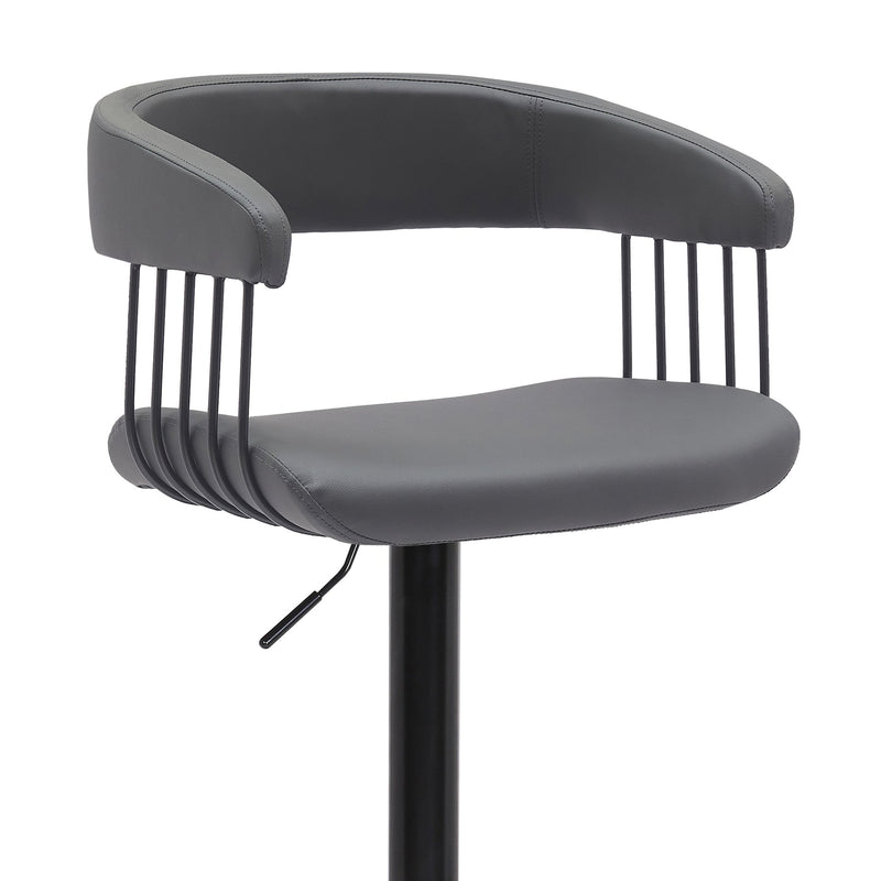 Calista Adjustable Bar Stool in Gray Faux Leather with Black Metal - Furniture City (CA)l