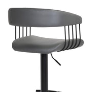 Calista Adjustable Bar Stool in Gray Faux Leather with Black Metal - Furniture City (CA)l