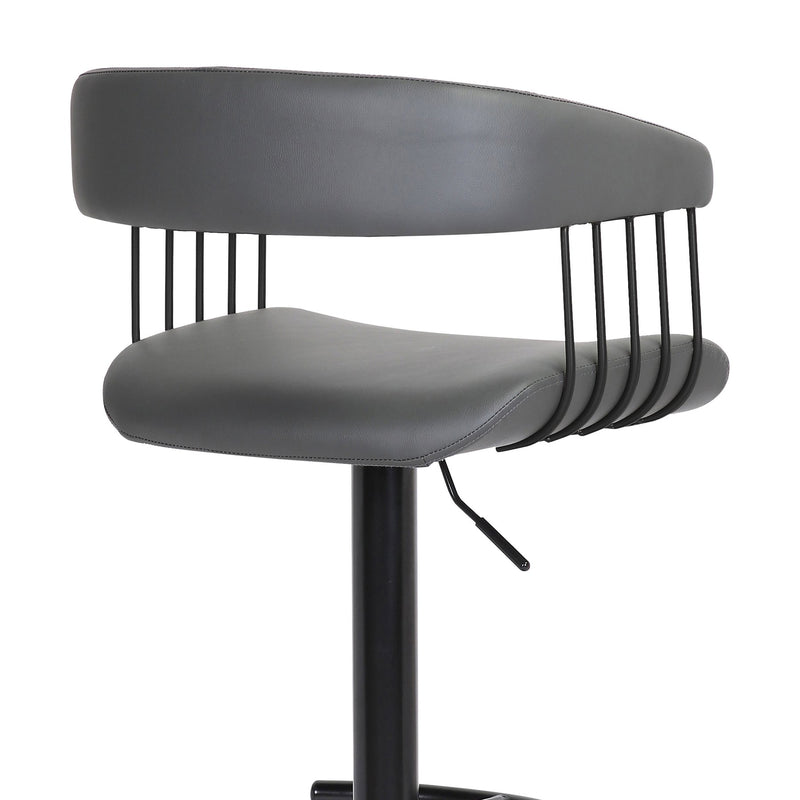 Calista Adjustable Bar Stool in Gray Faux Leather with Black Metal - Furniture City (CA)l