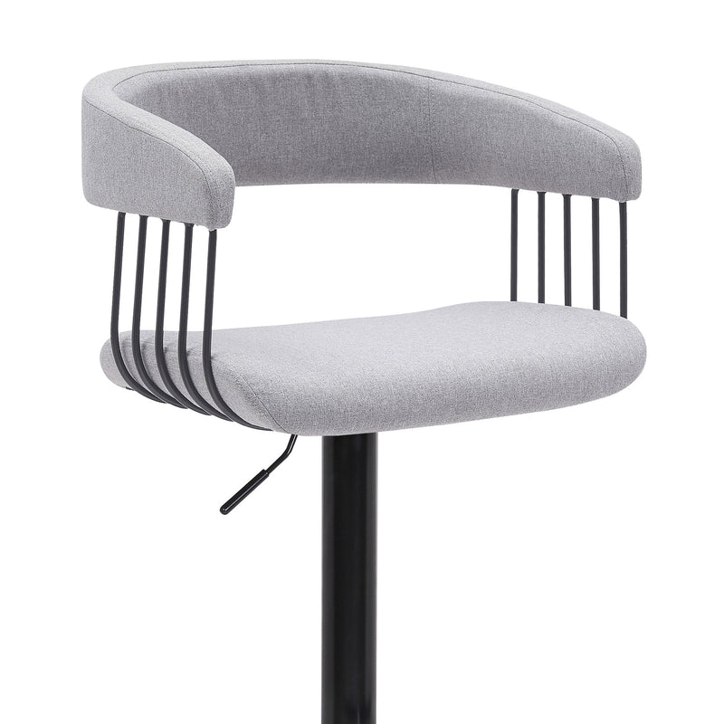 Calista Adjustable Bar Stool in Light Gray Fabric with Black Metal - Furniture City (CA)l