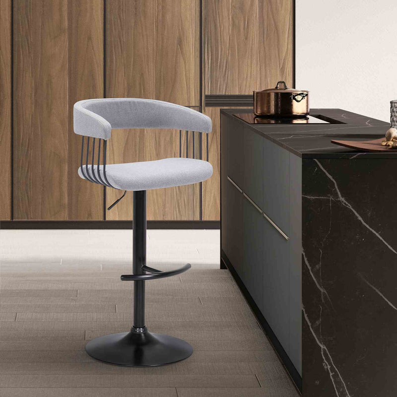 Calista Adjustable Bar Stool in Light Gray Fabric with Black Metal - Furniture City (CA)l