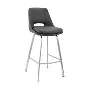 Carise Gray Faux Leather and Brushed Stainless Steel Swivel 26" Counter Stool - Furniture City (CA)l
