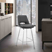 Carise Gray Faux Leather and Brushed Stainless Steel Swivel 26" Counter Stool - Furniture City (CA)l