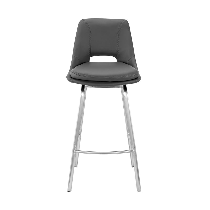 Carise Gray Faux Leather and Brushed Stainless Steel Swivel 26" Counter Stool - Furniture City (CA)l