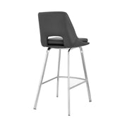 Carise Gray Faux Leather and Brushed Stainless Steel Swivel 30" Bar Stool - Furniture City (CA)l