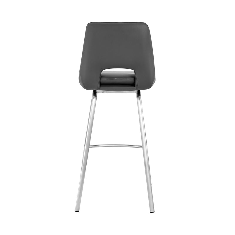 Carise Gray Faux Leather and Brushed Stainless Steel Swivel 30" Bar Stool - Furniture City (CA)l