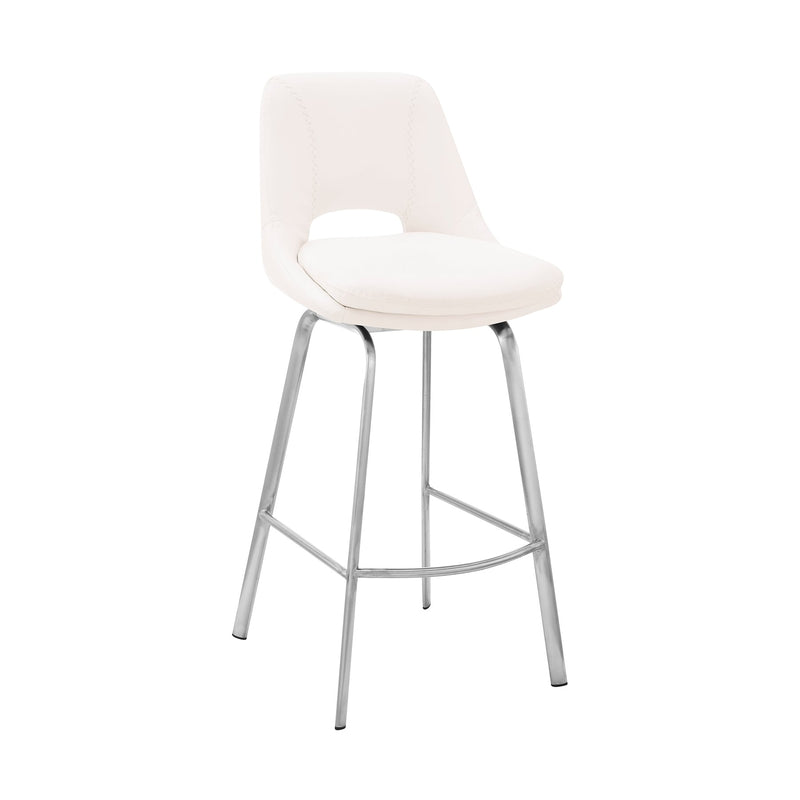 Carise White Faux Leather and Brushed Stainless Steel Swivel 26" Counter Stool - Furniture City (CA)l