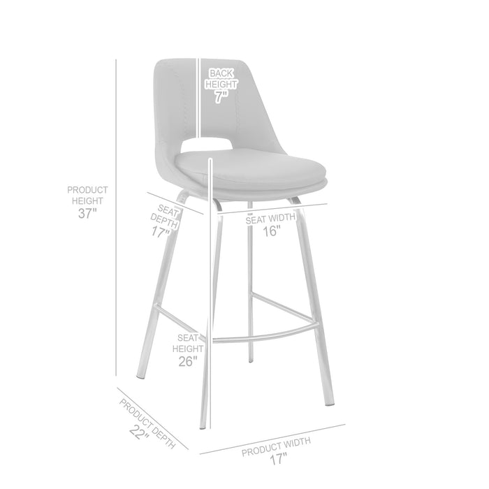Carise White Faux Leather and Brushed Stainless Steel Swivel 26" Counter Stool