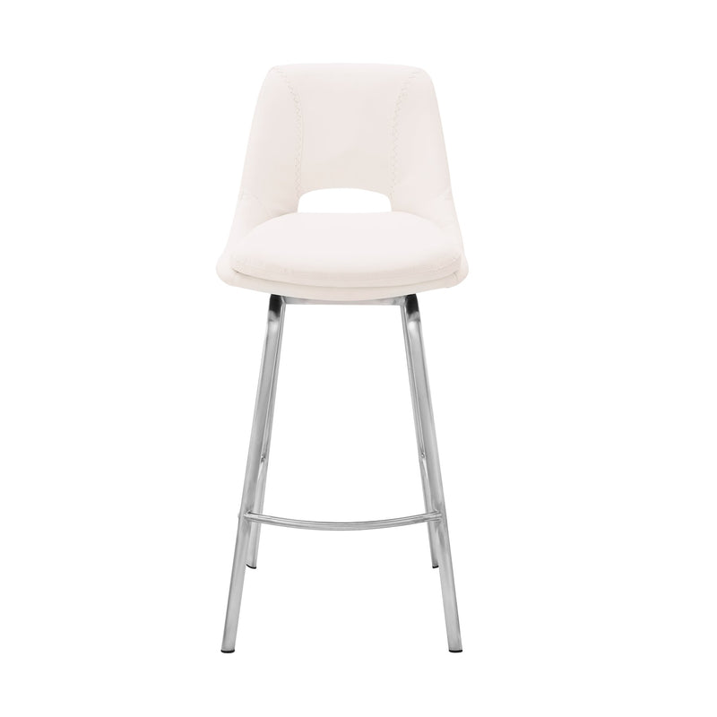 Carise White Faux Leather and Brushed Stainless Steel Swivel 26" Counter Stool - Furniture City (CA)l