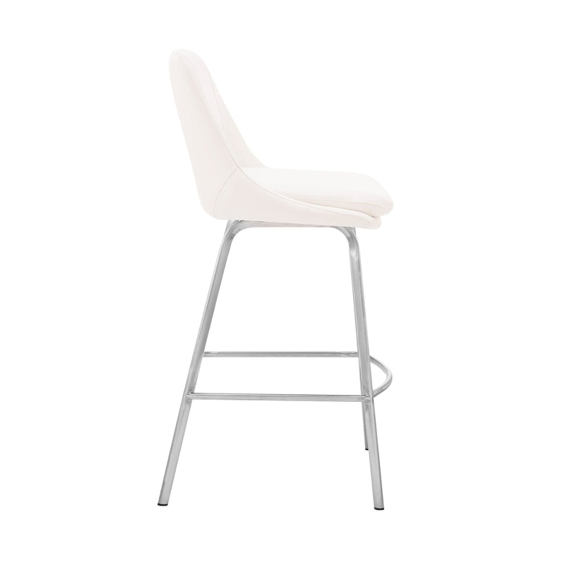 Carise White Faux Leather and Brushed Stainless Steel Swivel 26" Counter Stool - Furniture City (CA)l