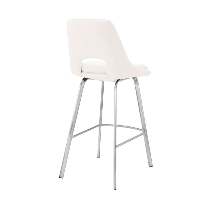 Carise White Faux Leather and Brushed Stainless Steel Swivel 26" Counter Stool