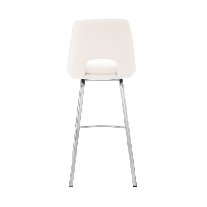 Carise White Faux Leather and Brushed Stainless Steel Swivel 26" Counter Stool