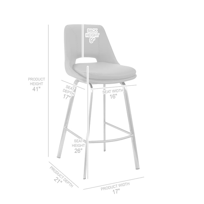 Carise White Faux Leather and Brushed Stainless Steel Swivel 30" Bar Stool