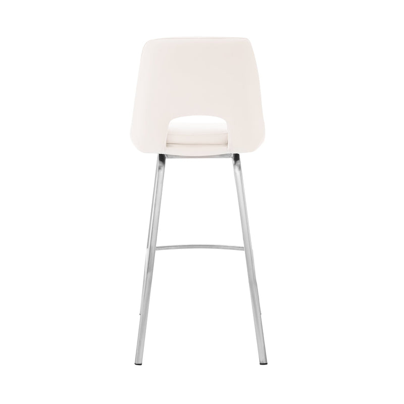 Carise White Faux Leather and Brushed Stainless Steel Swivel 30" Bar Stool - Furniture City (CA)l