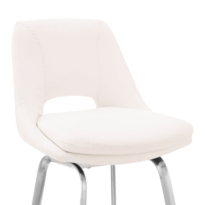 Carise White Faux Leather and Brushed Stainless Steel Swivel 30" Bar Stool - Furniture City (CA)l