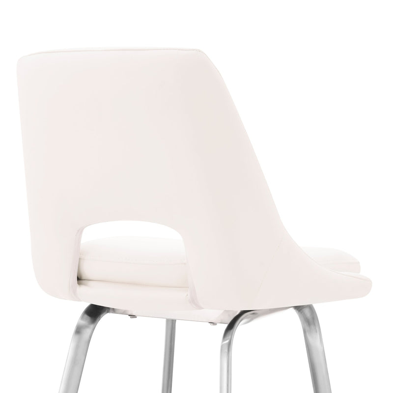Carise White Faux Leather and Brushed Stainless Steel Swivel 30" Bar Stool - Furniture City (CA)l