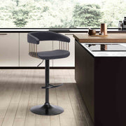 Calista Adjustable Bar Stool in Black Faux Leather with Golden Bronze and Black Metal - Furniture City (CA)l