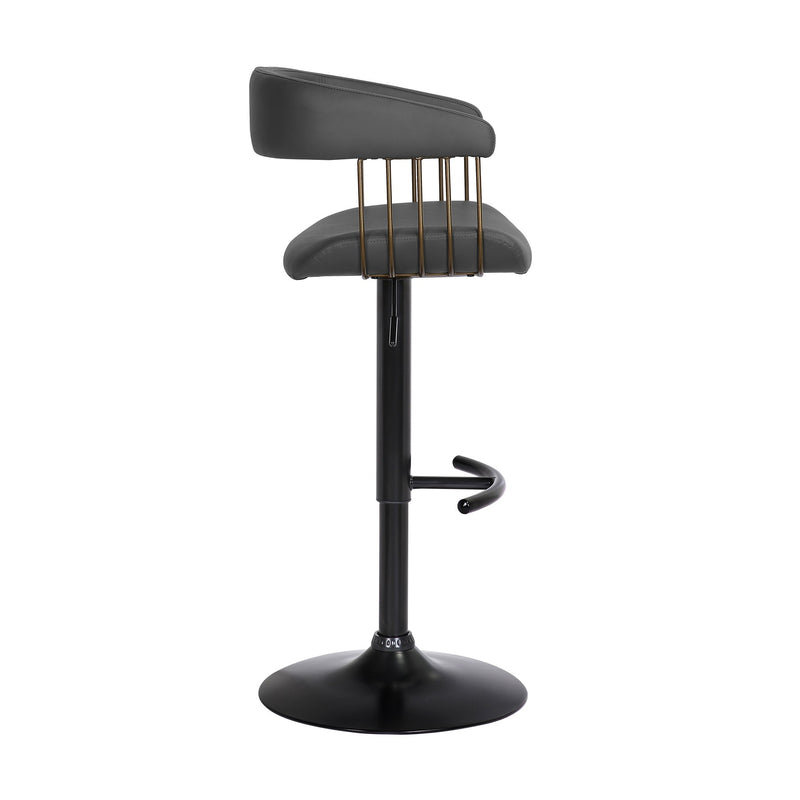 Calista Adjustable Bar Stool in Black Faux Leather with Golden Bronze and Black Metal - Furniture City (CA)l