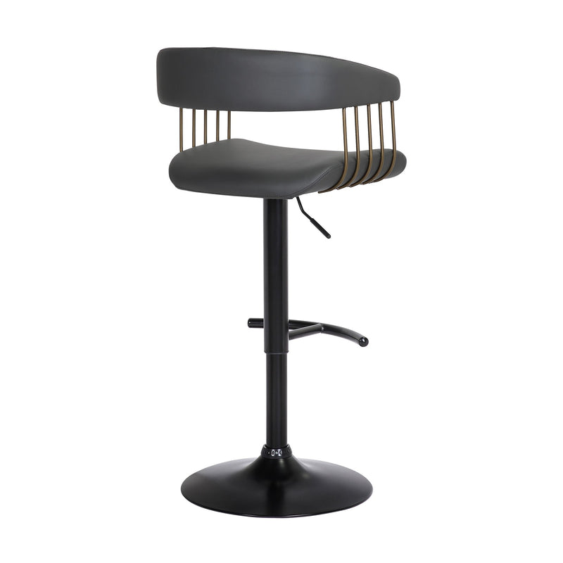 Calista Adjustable Bar Stool in Black Faux Leather with Golden Bronze and Black Metal - Furniture City (CA)l