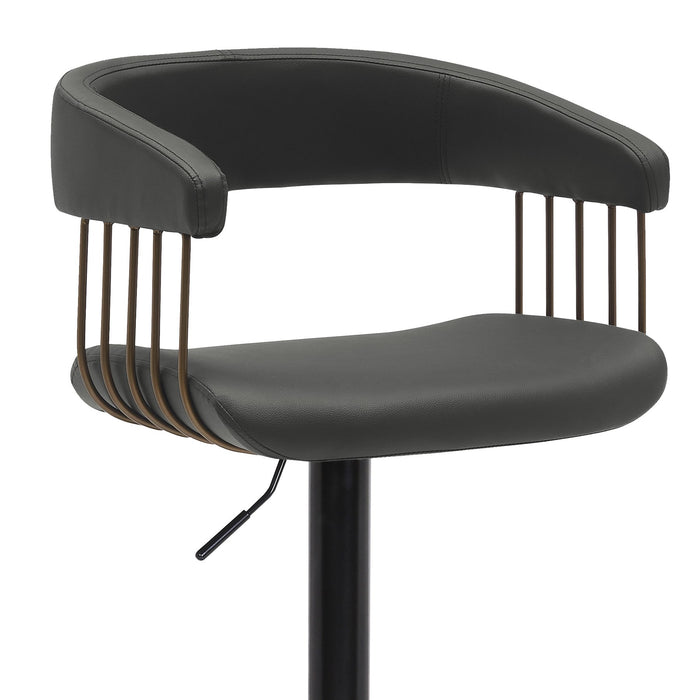 Calista Adjustable Bar Stool in Black Faux Leather with Golden Bronze and Black Metal
