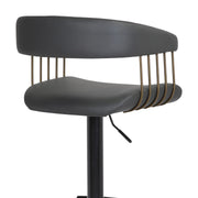 Calista Adjustable Bar Stool in Black Faux Leather with Golden Bronze and Black Metal - Furniture City (CA)l