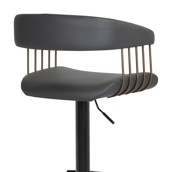 Calista Adjustable Bar Stool in Black Faux Leather with Golden Bronze and Black Metal
