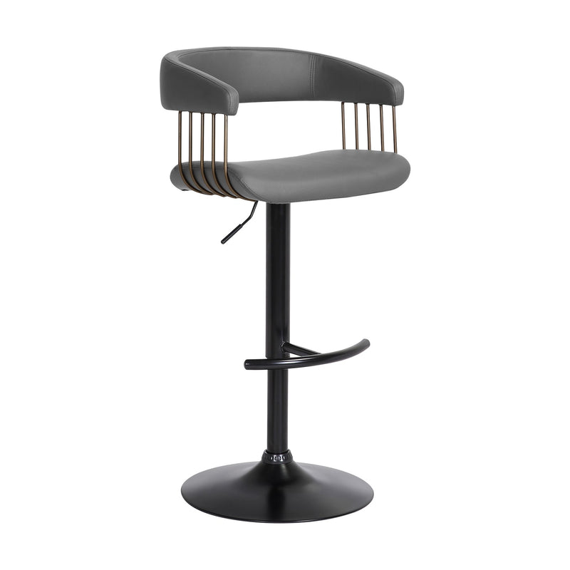 Calista Adjustable Bar Stool in Gray Faux Leather with Golden Bronze and Black Metal - Furniture City (CA)l