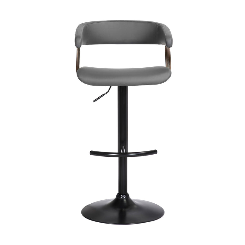 Calista Adjustable Bar Stool in Gray Faux Leather with Golden Bronze and Black Metal - Furniture City (CA)l