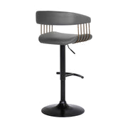Calista Adjustable Bar Stool in Gray Faux Leather with Golden Bronze and Black Metal - Furniture City (CA)l