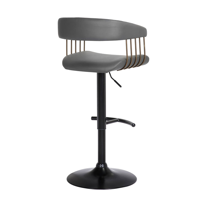 Calista Adjustable Bar Stool in Gray Faux Leather with Golden Bronze and Black Metal - Furniture City (CA)l