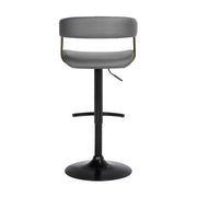 Calista Adjustable Bar Stool in Gray Faux Leather with Golden Bronze and Black Metal - Furniture City (CA)l