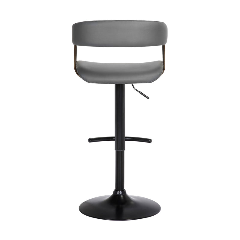 Calista Adjustable Bar Stool in Gray Faux Leather with Golden Bronze and Black Metal - Furniture City (CA)l