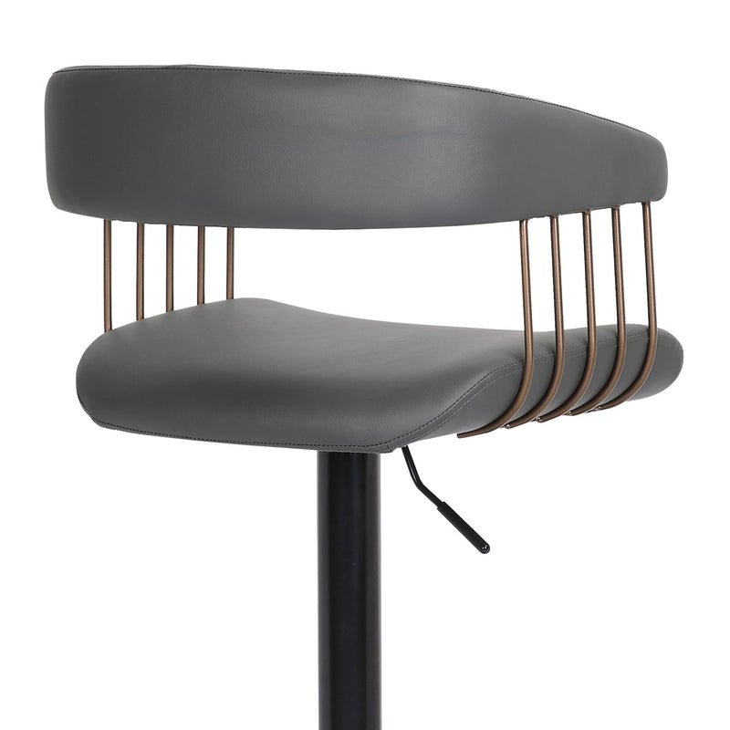 Calista Adjustable Bar Stool in Gray Faux Leather with Golden Bronze and Black Metal - Furniture City (CA)l