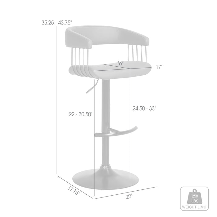 Calista Adjustable Bar Stool in Gray Faux Leather with Golden Bronze and Black Metal