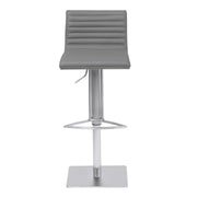 Café Adjustable Metal Barstool in Gray Faux Leather with Brushed Stainless Steel Finish and Gray Walnut Wood Back - Furniture City (CA)l